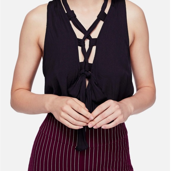 Free people intim. here with me black tie front cami blouse top XS NWOT - Picture 3 of 7